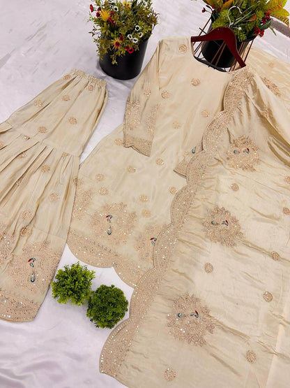 Embroidered Cream Ensemble