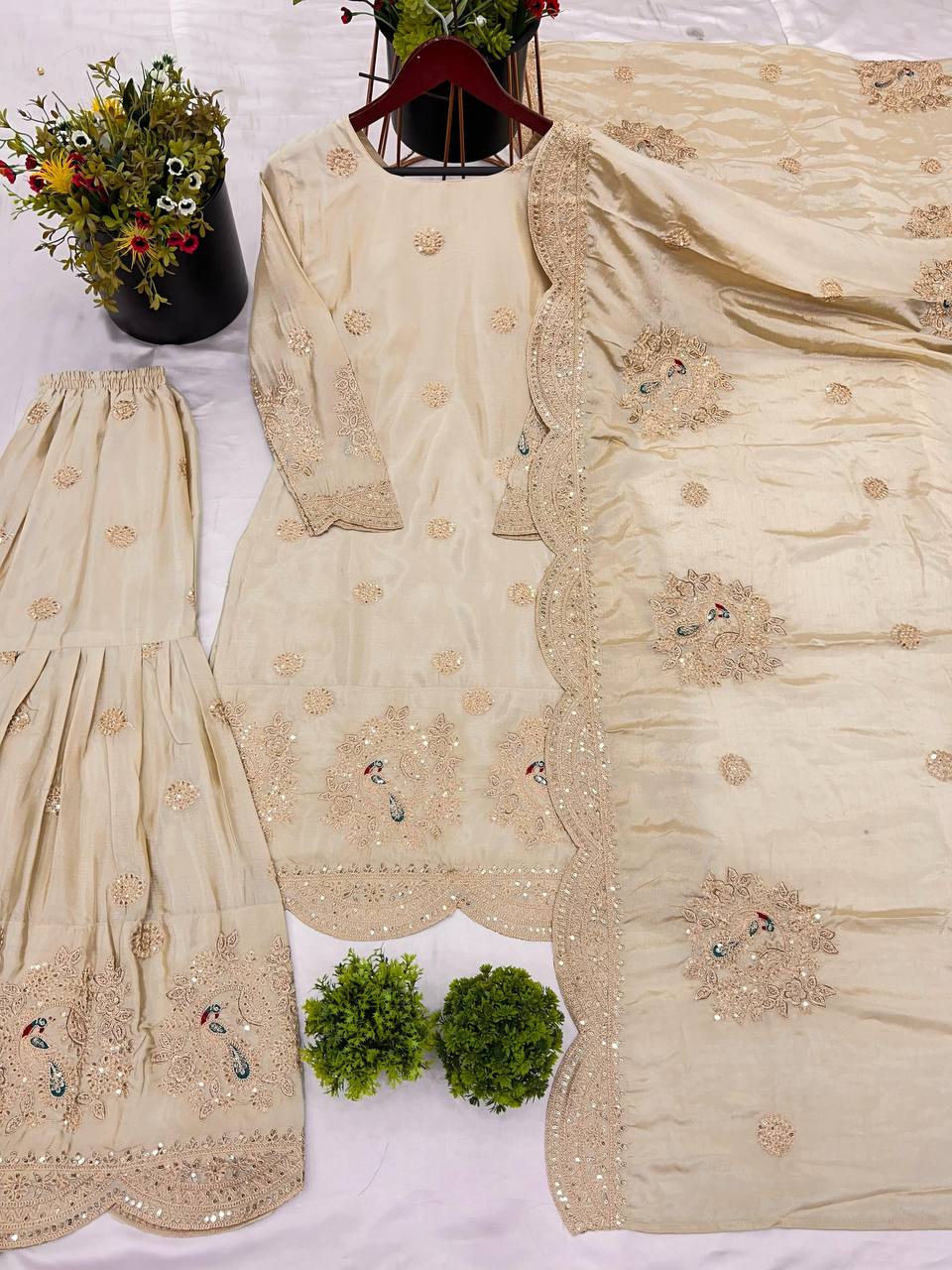 Embroidered Cream Ensemble