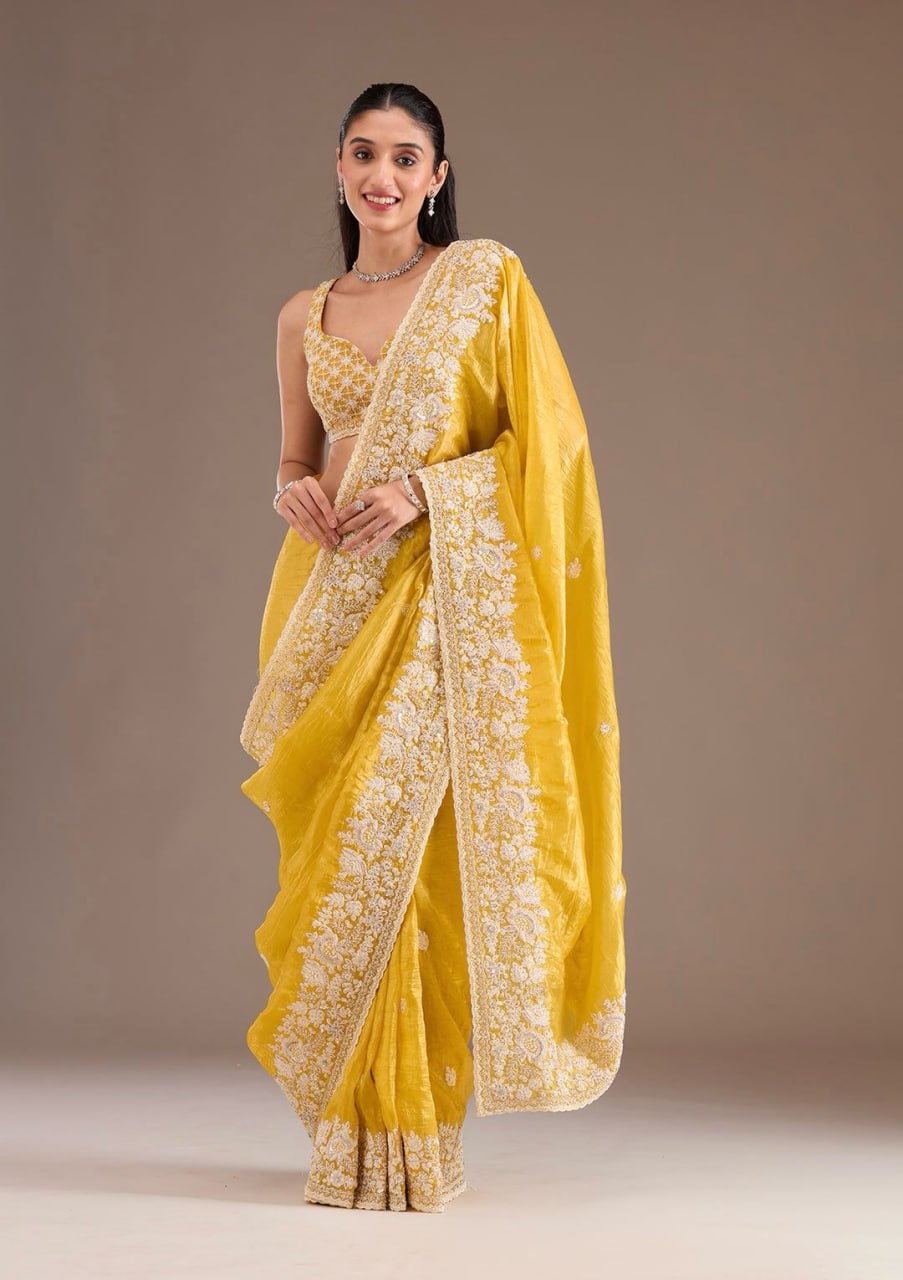 Embroidered Yellow Saree