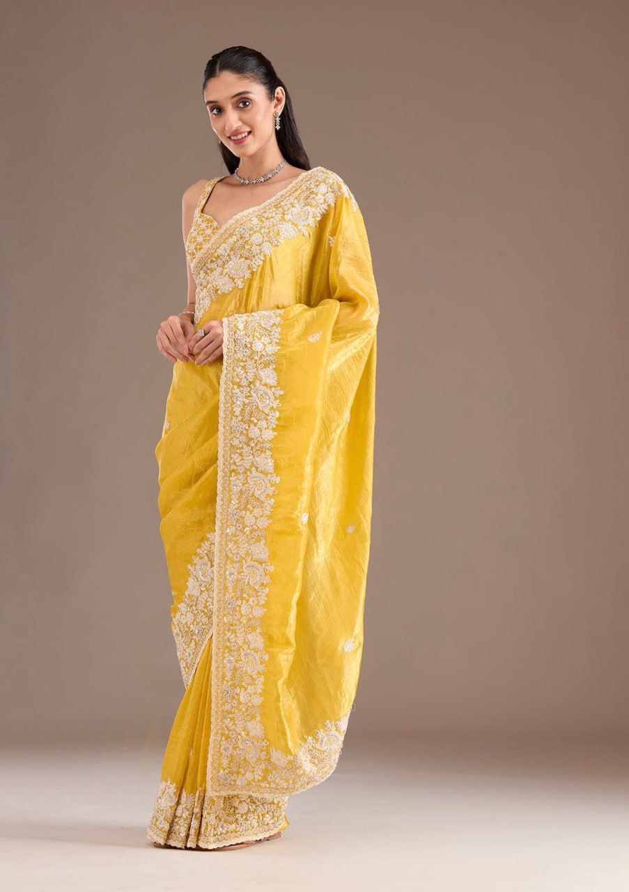 Embroidered Yellow Saree