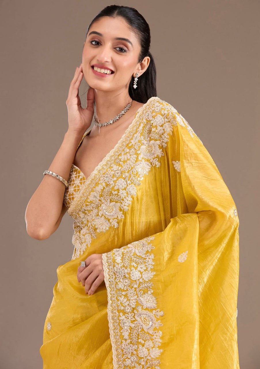 Embroidered Yellow Saree