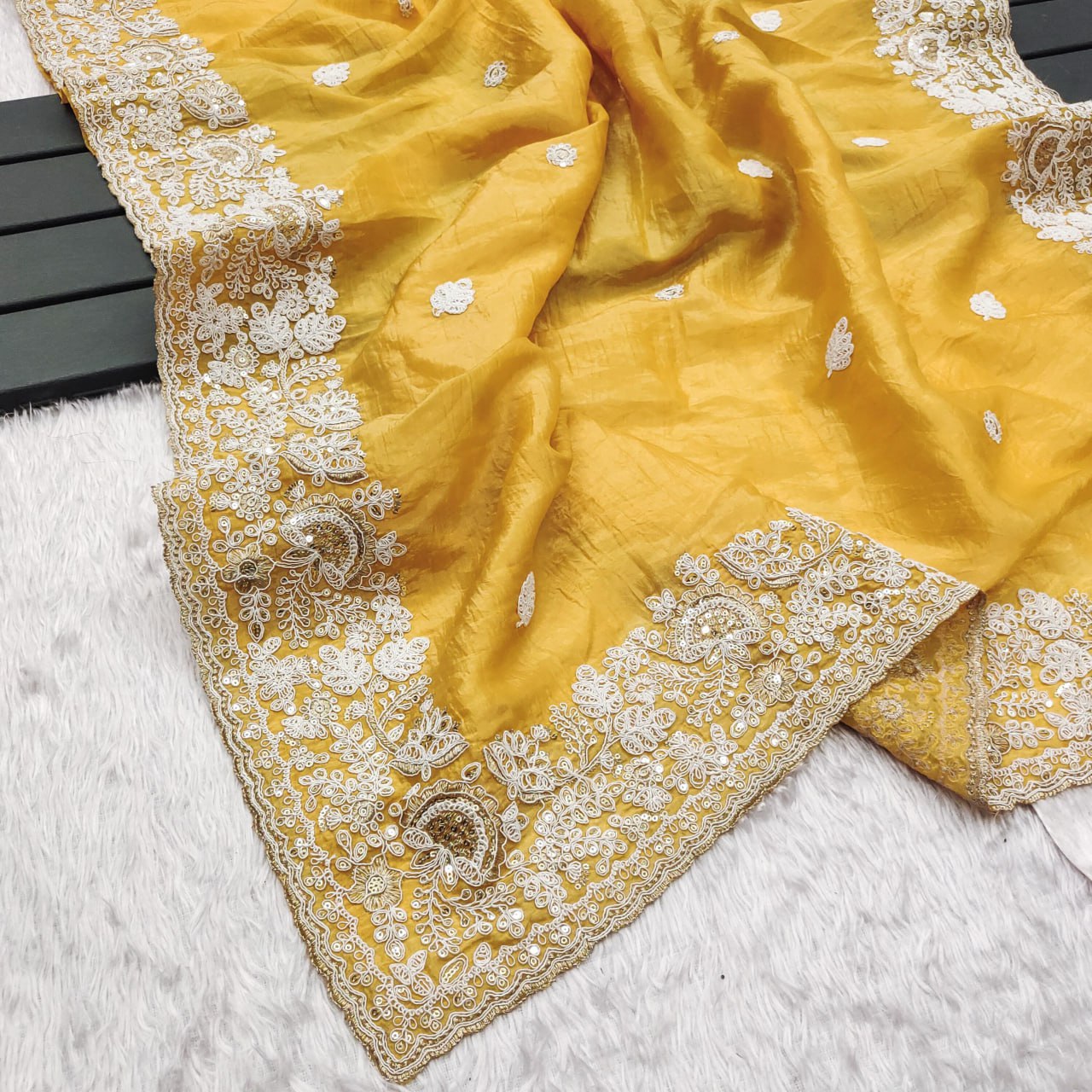 Embroidered Yellow Saree