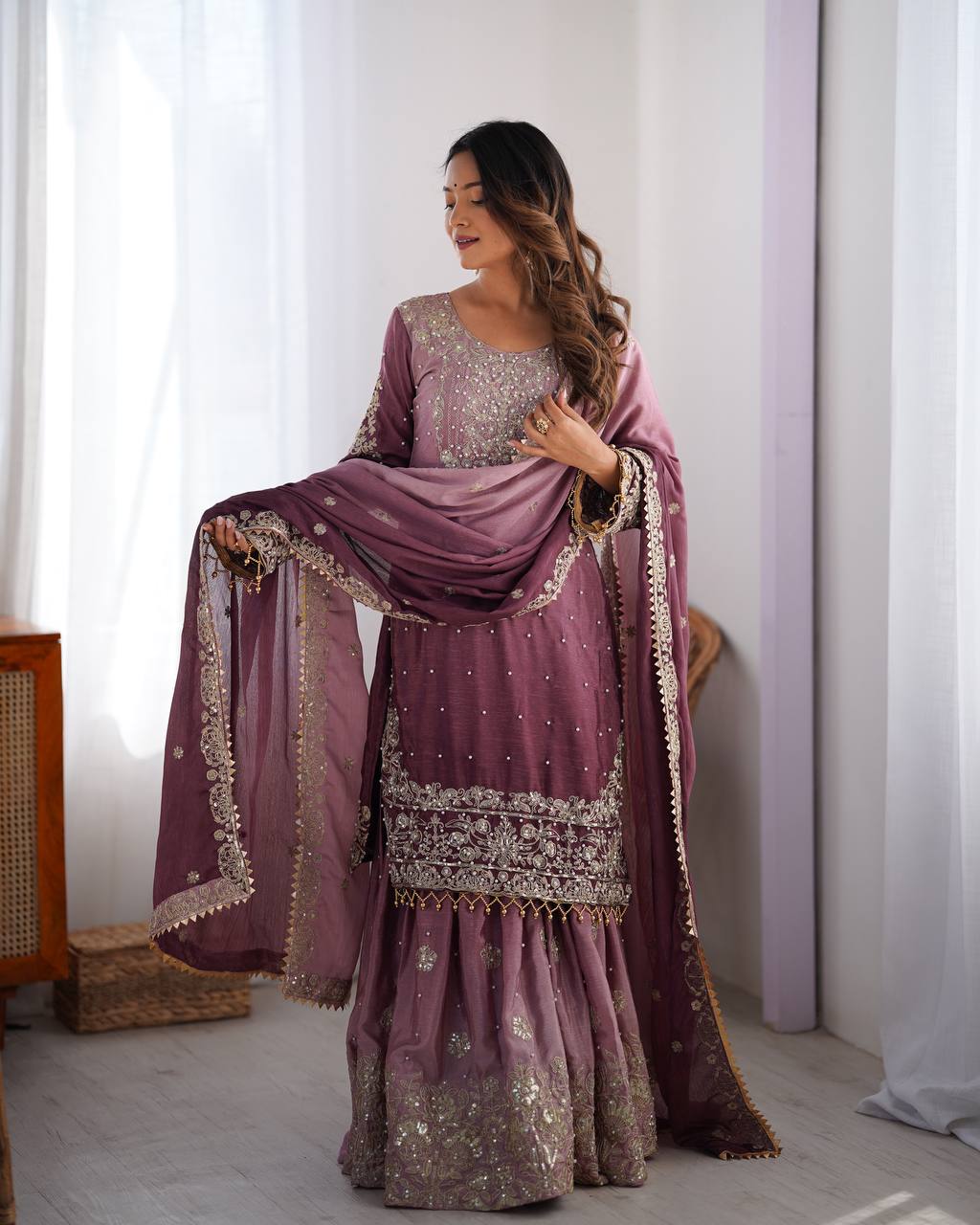 Purple And Maroon Embroidered Salwar Kameez