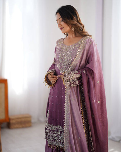 Purple And Maroon Embroidered Salwar Kameez