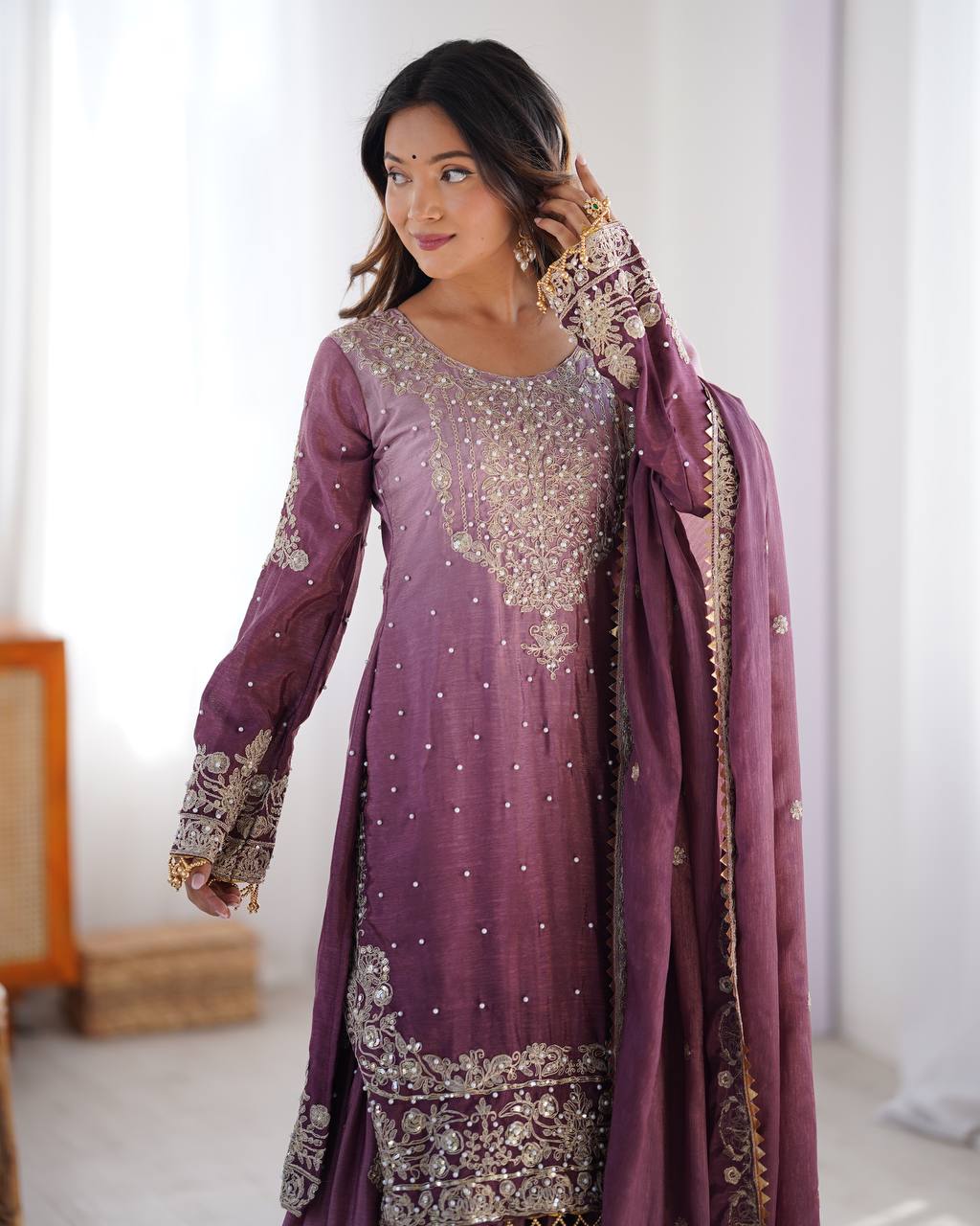 Purple And Maroon Embroidered Salwar Kameez