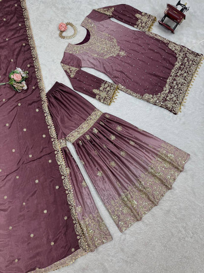 Purple And Maroon Embroidered Salwar Kameez