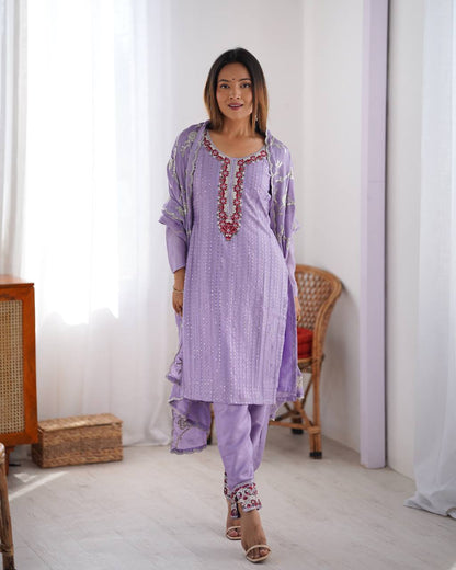 Lilac Embroidered Suit Set