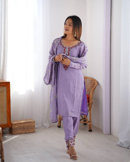 Lilac Embroidered Suit Set