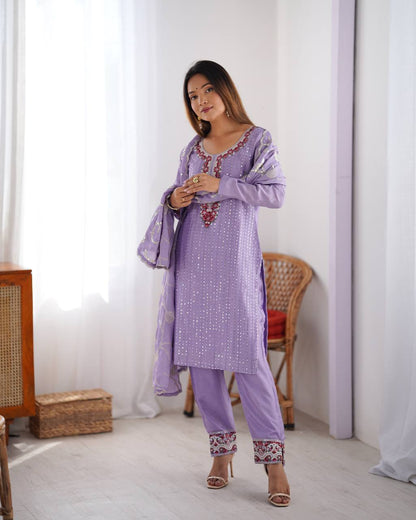 Lilac Embroidered Suit Set