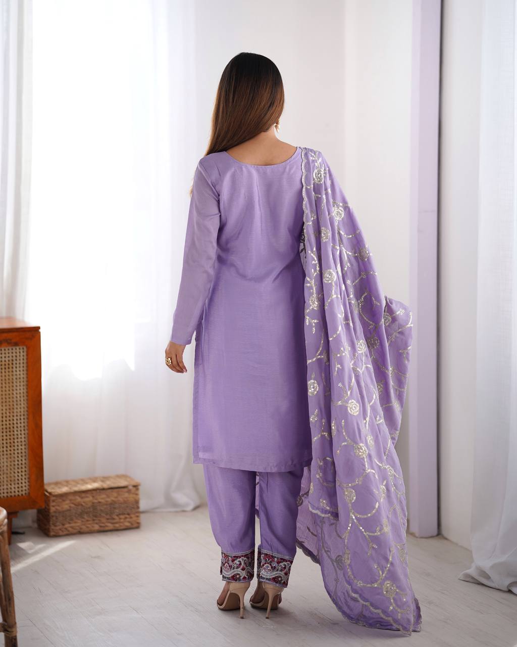 Lilac Embroidered Suit Set