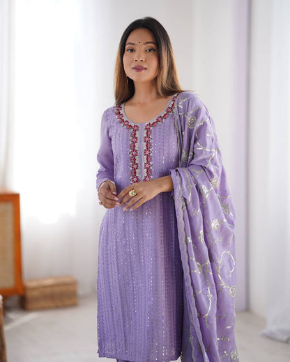 Lilac Embroidered Suit Set