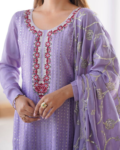 Lilac Embroidered Suit Set