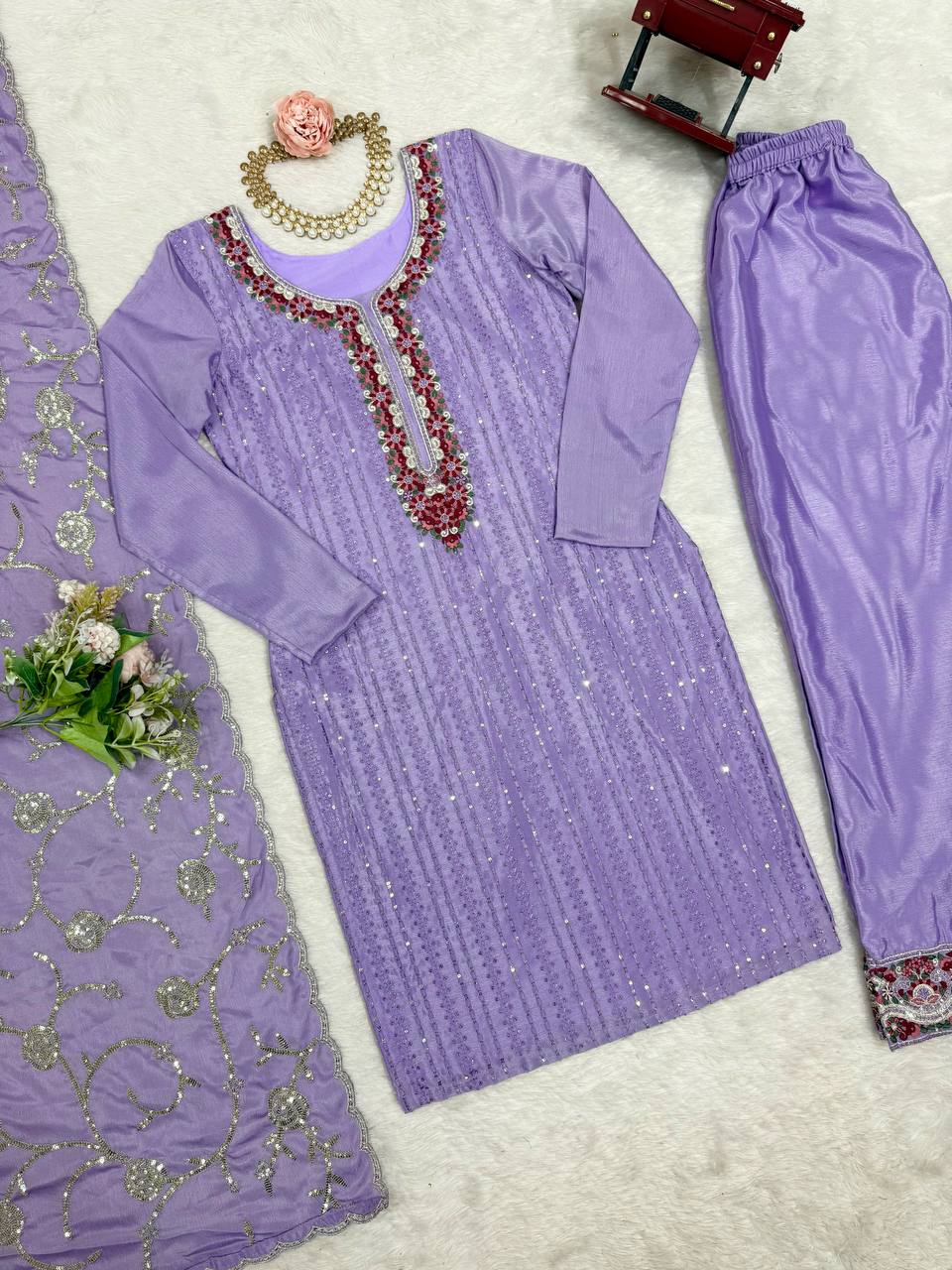 Lilac Embroidered Suit Set