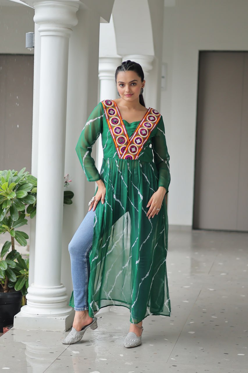 Faux Georgette with Leheriya Print & Kutchi Patchwork