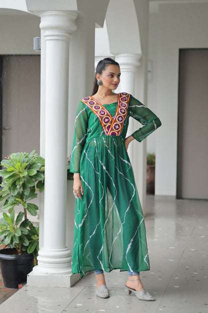 Faux Georgette with Leheriya Print & Kutchi Patchwork