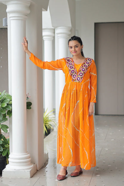 Faux Georgette with Leheriya Print & Kutchi Patchwork