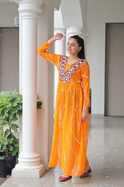 Faux Georgette with Leheriya Print & Kutchi Patchwork