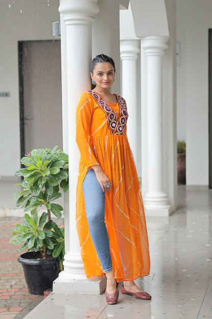 Faux Georgette with Leheriya Print & Kutchi Patchwork