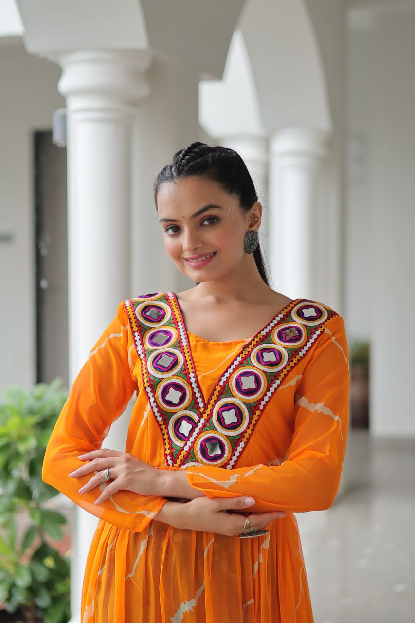 Faux Georgette with Leheriya Print & Kutchi Patchwork