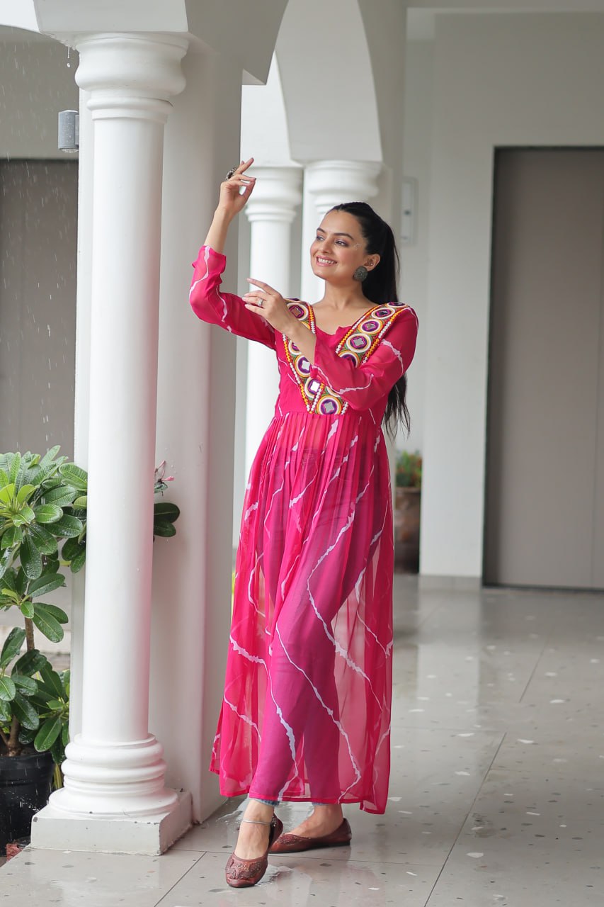 Faux Georgette with Leheriya Print & Kutchi Patchwork