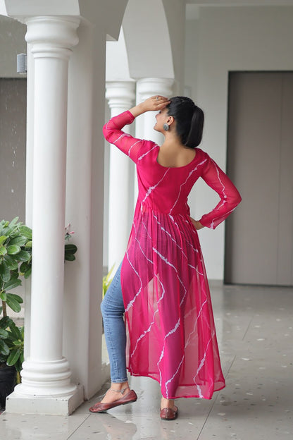 Faux Georgette with Leheriya Print & Kutchi Patchwork