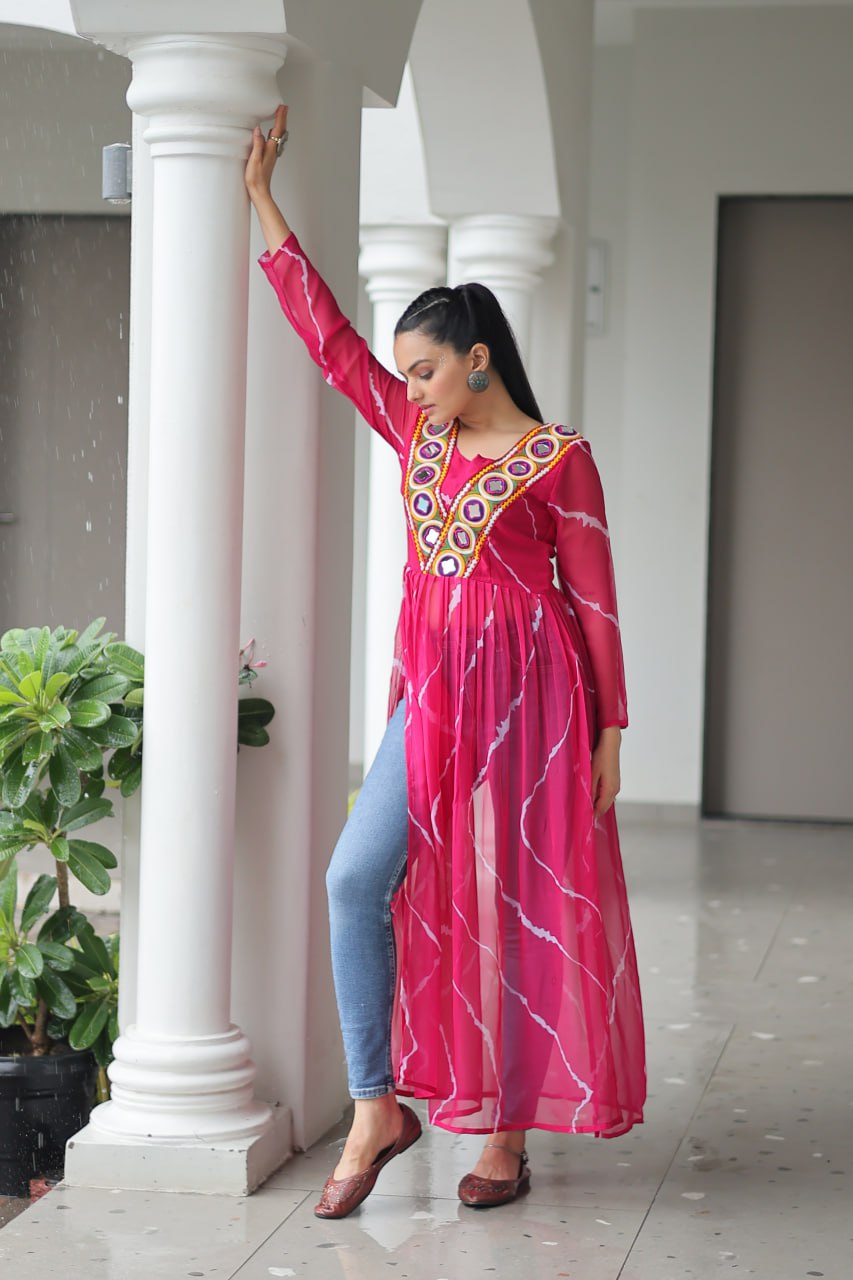 Faux Georgette with Leheriya Print & Kutchi Patchwork