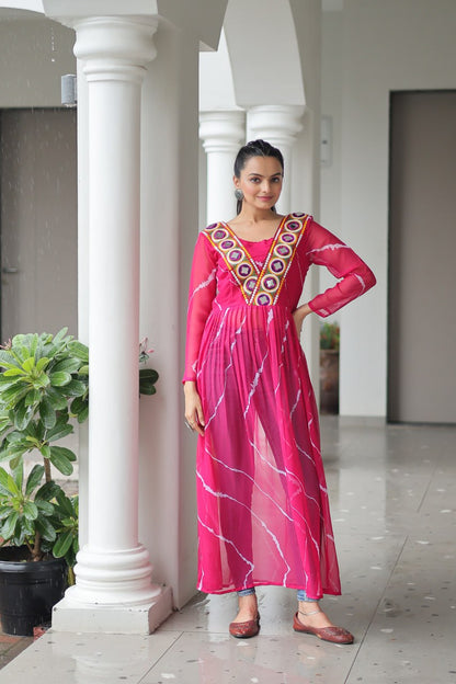 Faux Georgette with Leheriya Print & Kutchi Patchwork