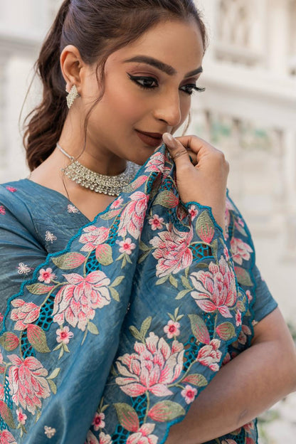 Floral Drape Pure crush Silk Saree