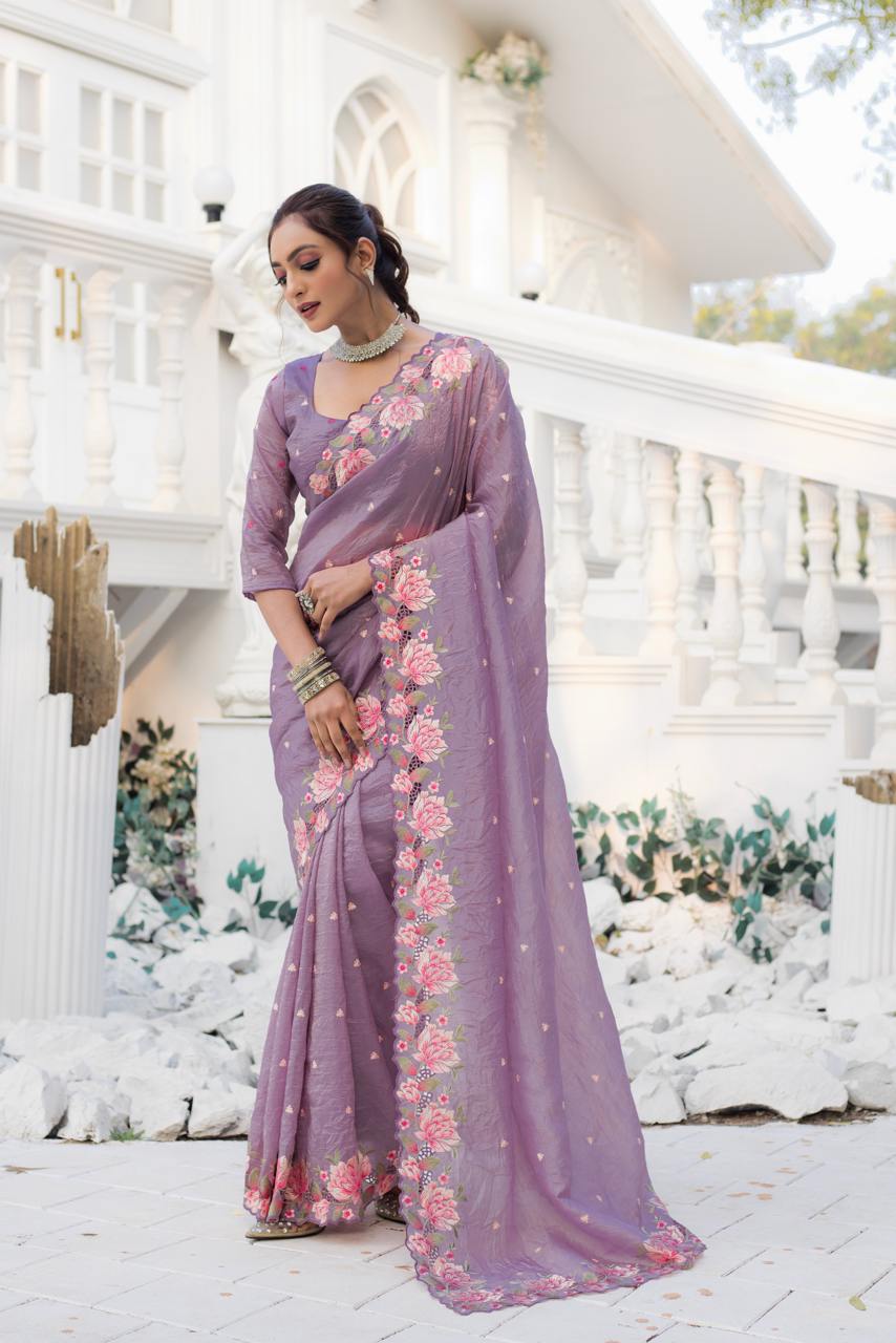 Floral Drape Pure crush Silk Saree