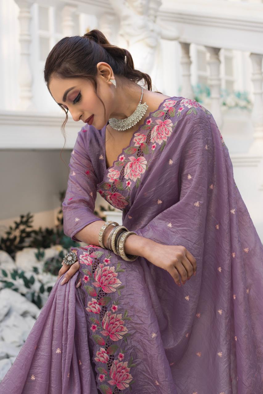 Floral Drape Pure crush Silk Saree