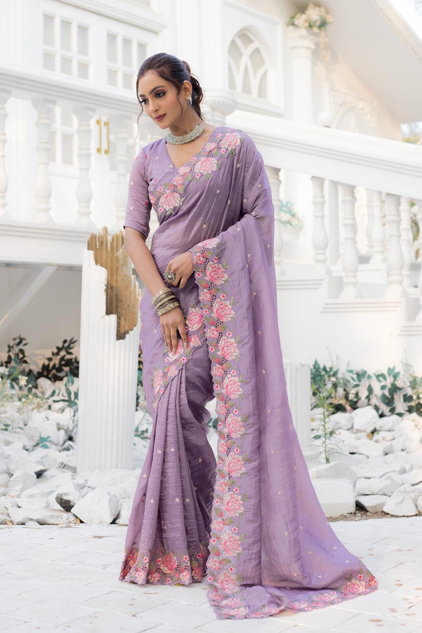 Floral Drape Pure crush Silk Saree