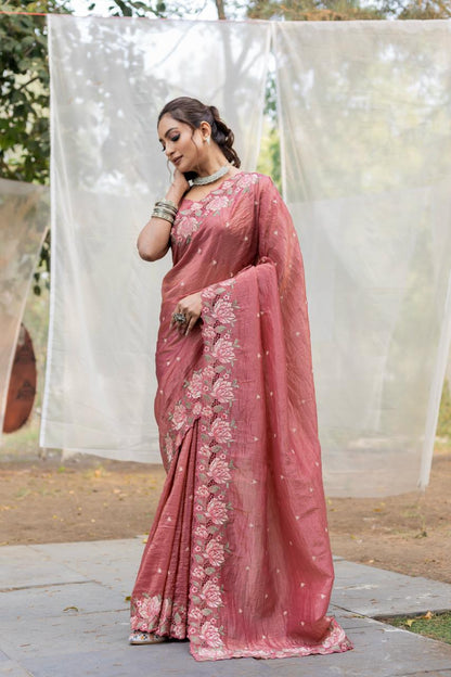Floral Drape Pure crush Silk Saree
