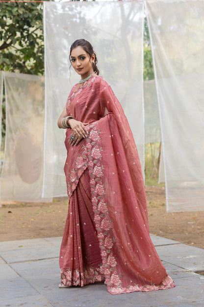 Floral Drape Pure crush Silk Saree