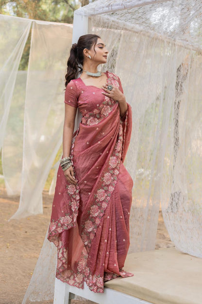 Floral Drape Pure crush Silk Saree