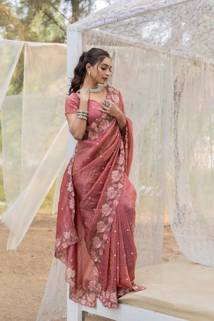 Floral Drape Pure crush Silk Saree