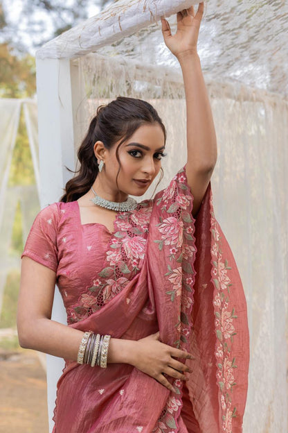 Floral Drape Pure crush Silk Saree