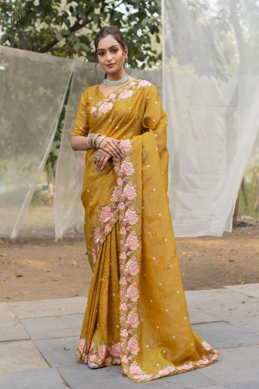 Floral Drape Pure crush Silk Saree