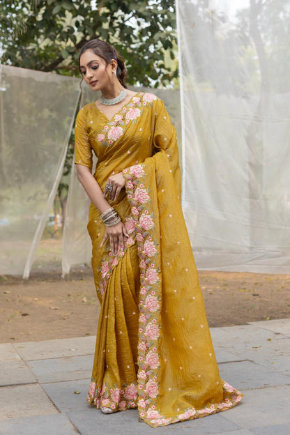 Floral Drape Pure crush Silk Saree