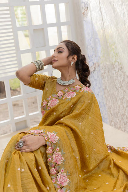 Floral Drape Pure crush Silk Saree