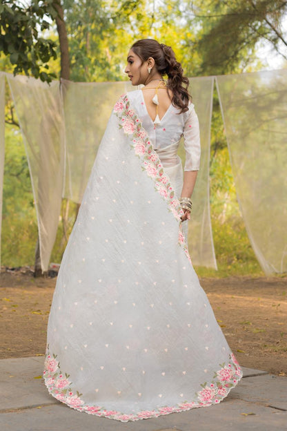 Floral Drape Pure crush Silk Saree