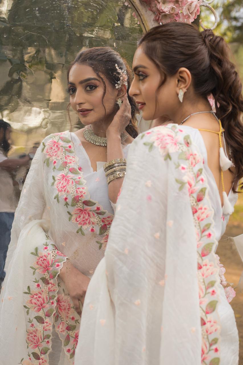 Floral Drape Pure crush Silk Saree