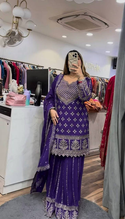 Designer Party Wear Top, Sharara Palazzo and Dupatta