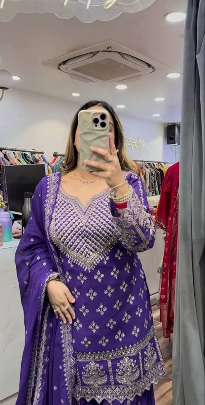 Designer Party Wear Top, Sharara Palazzo and Dupatta
