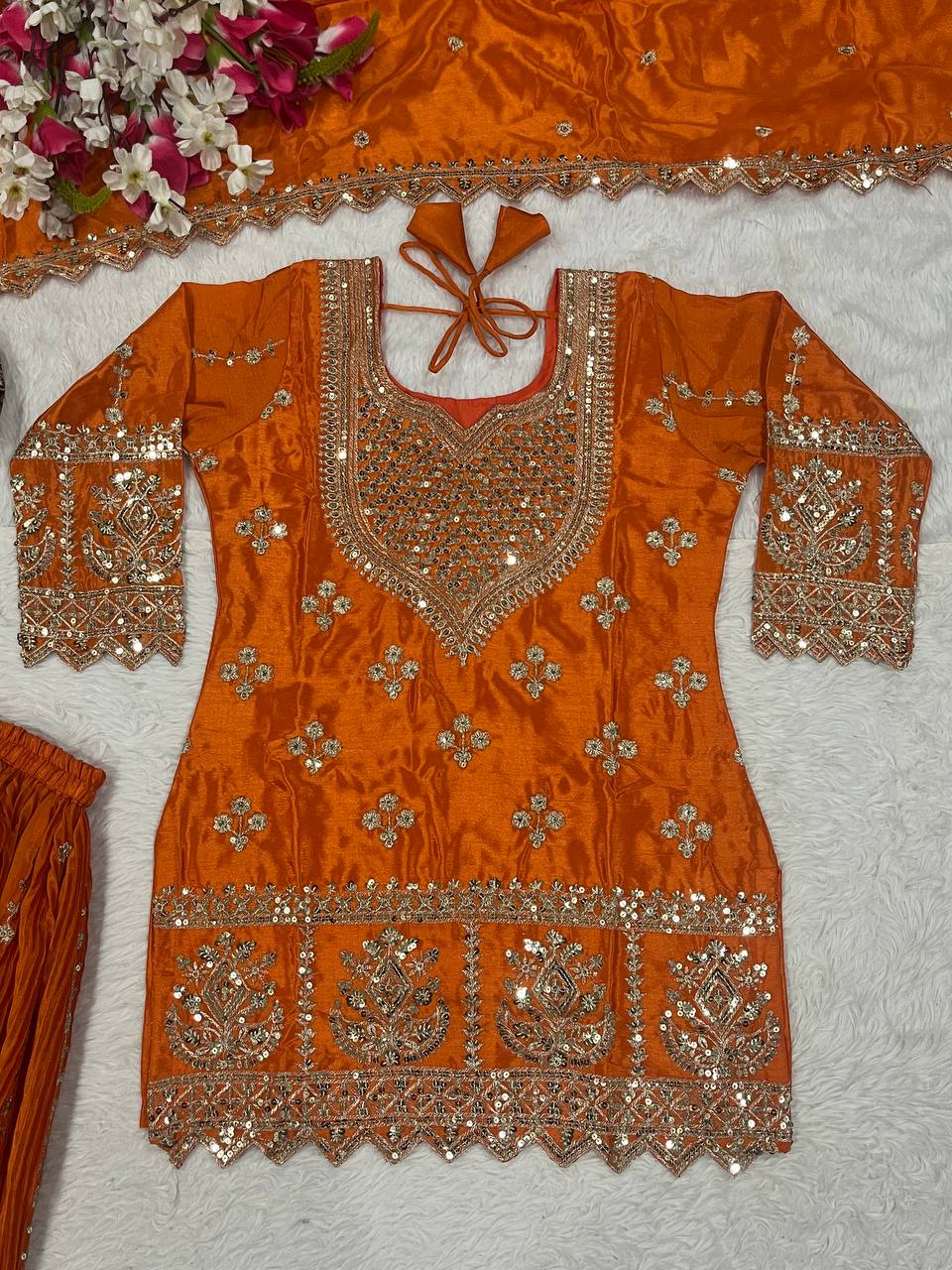 Designer Party Wear Top, Sharara Palazzo and Dupatta