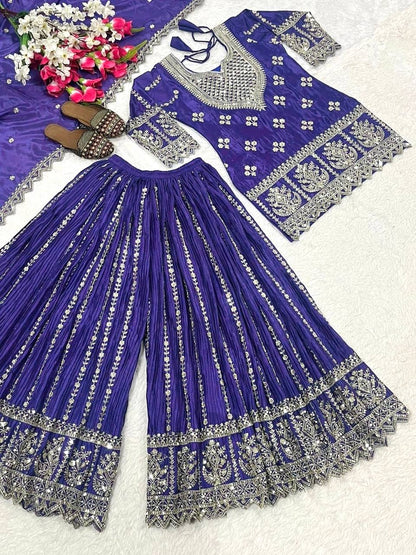 Designer Party Wear Top, Sharara Palazzo and Dupatta