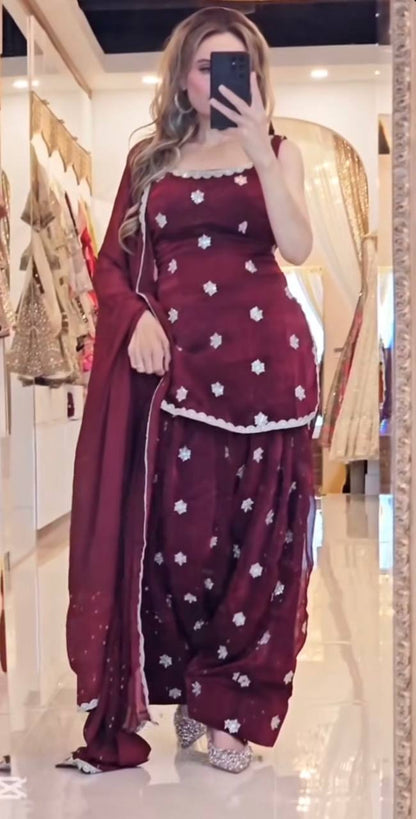 Designer Party Wear Top with Farshi Salwar