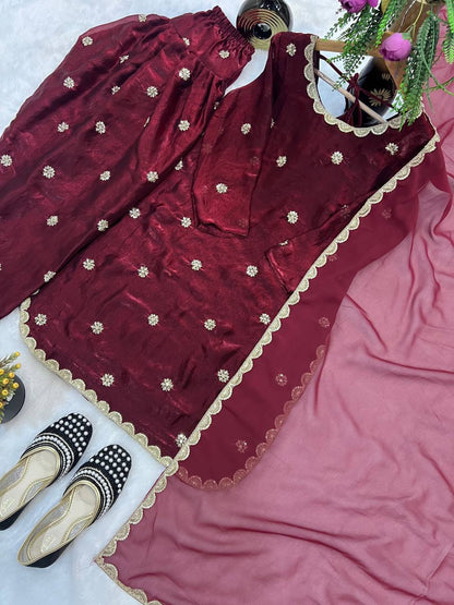 Designer Party Wear Top with Farshi Salwar