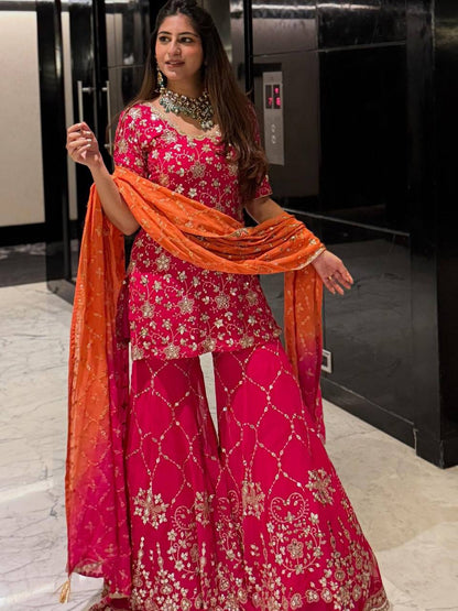 New Designer Heavy Georgette Embroidered Sharara Set