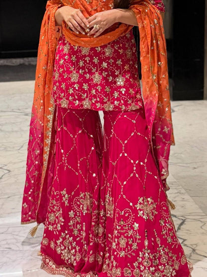 New Designer Heavy Georgette Embroidered Sharara Set
