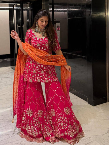 New Designer Heavy Georgette Embroidered Sharara Set